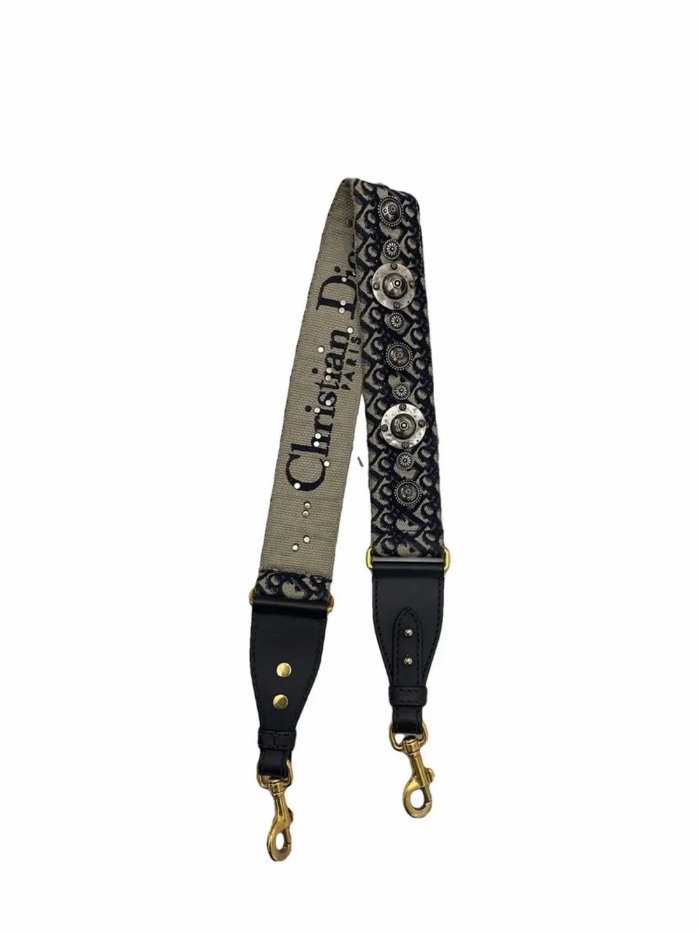 Dior oblique Beige and Black Embellished Canvas Shoulder Strap studded